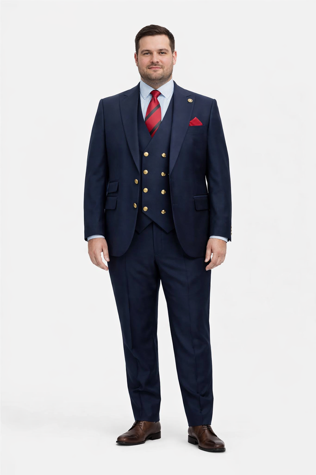 Rossiman Navy Classic Peak Lapel Suit & Vest
