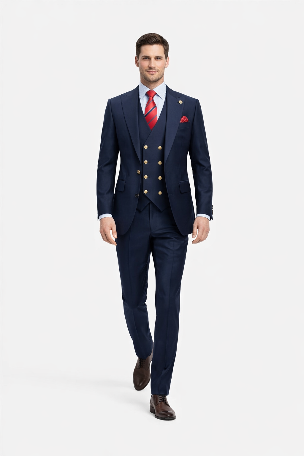 Rossiman Navy Classic Peak Lapel Suit & Vest