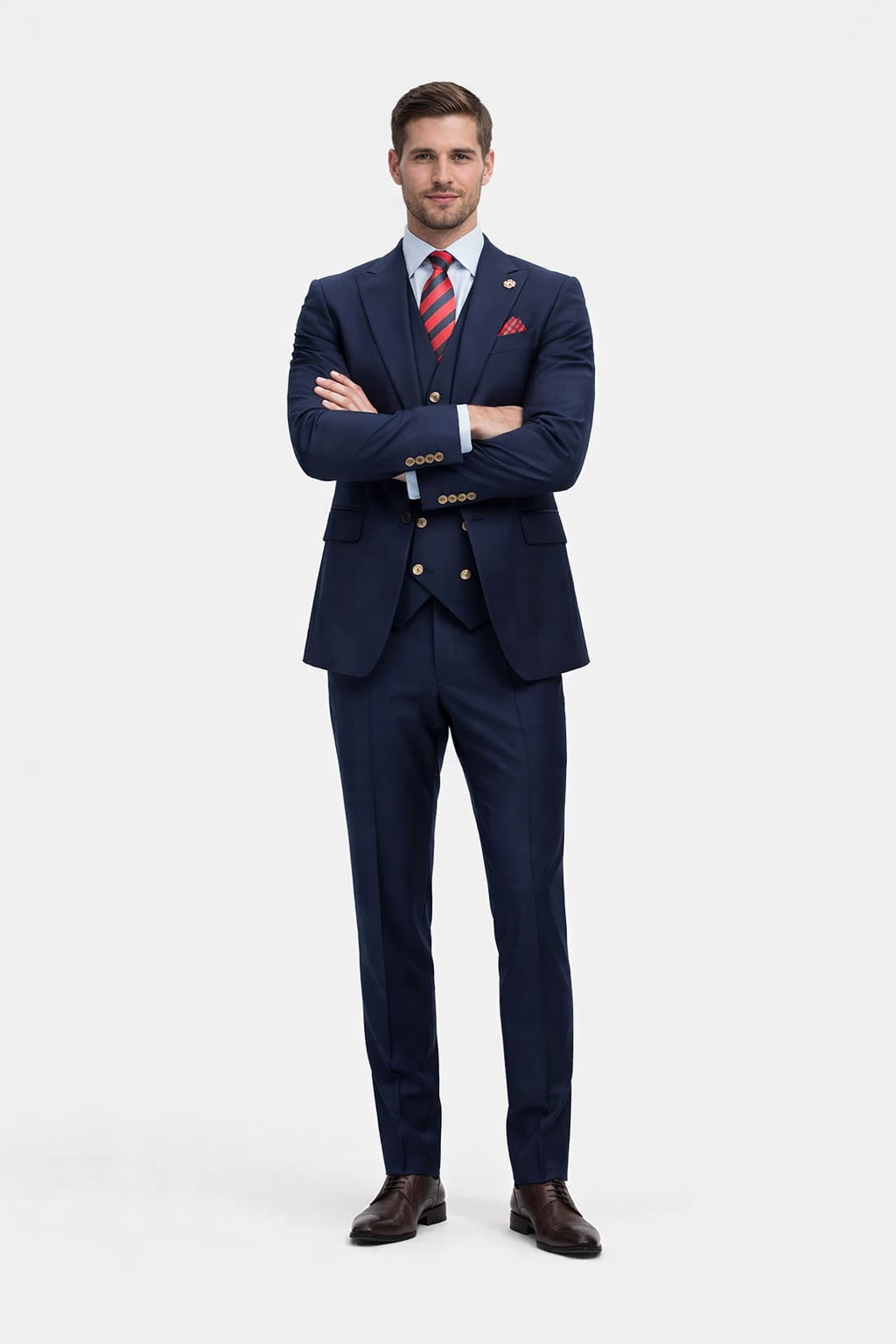 Rossiman Navy Classic Peak Lapel Suit & Vest