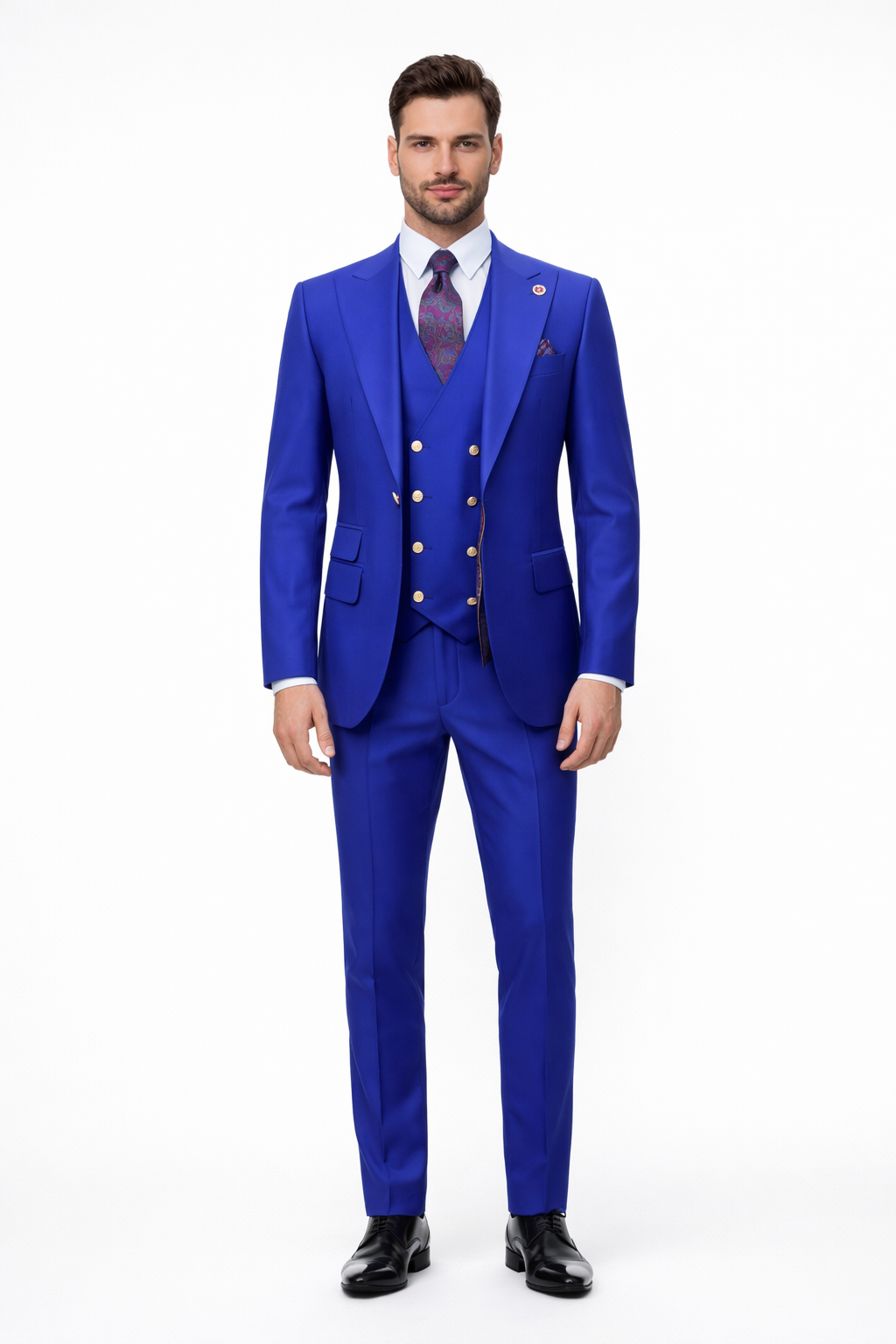 Mens Big and Tall Size Suits - Plus Size Mens Royal Blue Suit - Peak Lapel Ticket Pocket