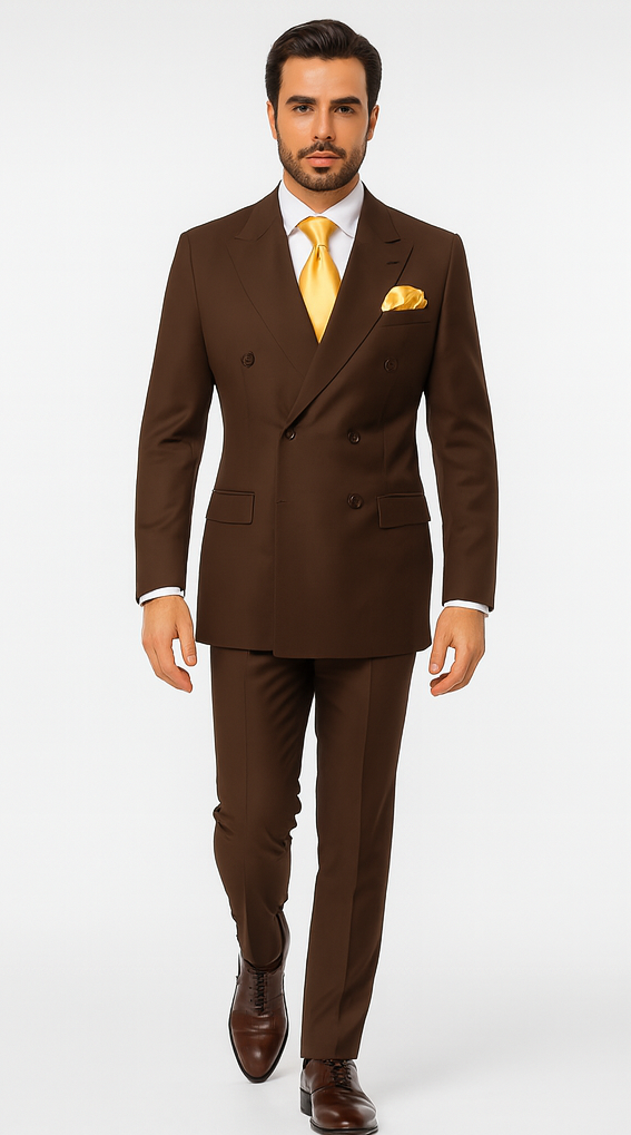 Rossiman Men’s Brown Wool Suit – Classic Fit with Baggy Pleated Wide-Leg Trousers
