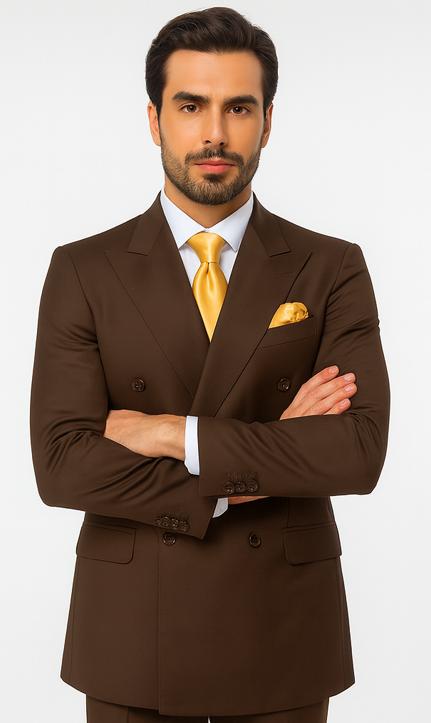 Rossiman Men’s Brown Wool Suit – Classic Fit with Baggy Pleated Wide-Leg Trousers