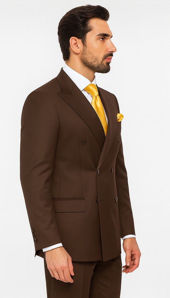 Rossiman Men’s Brown Wool Suit – Classic Fit with Baggy Pleated Wide-Leg Trousers