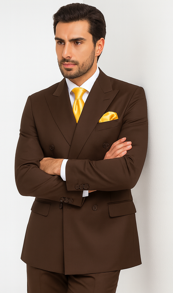 Rossiman Men’s Brown Wool Suit – Classic Fit with Baggy Pleated Wide-Leg Trousers