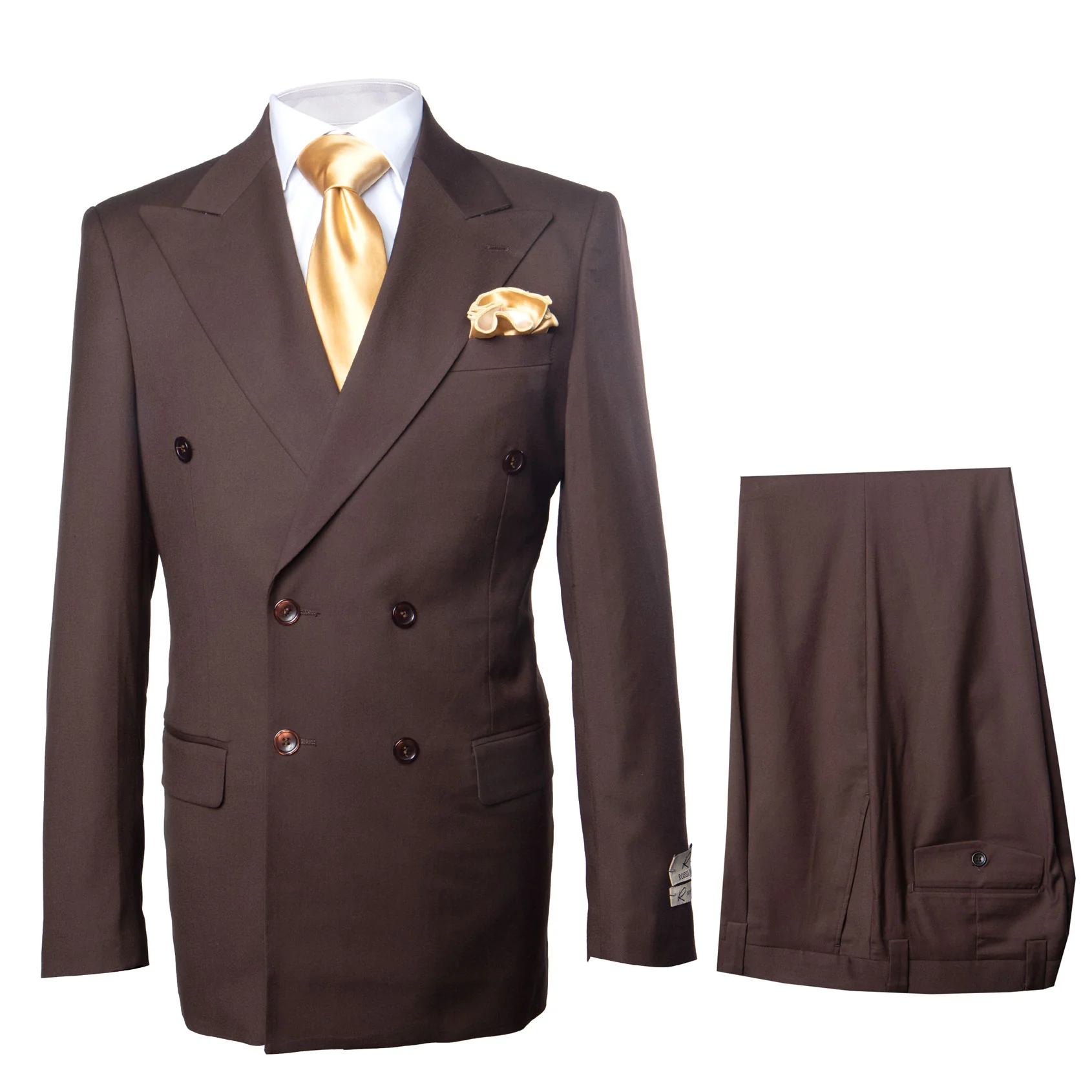 Rossiman Men’s Brown Wool Suit – Classic Fit with Baggy Pleated Wide-Leg Trousers