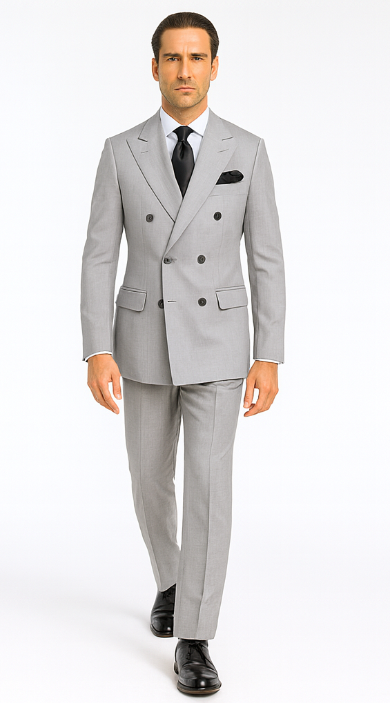 Rossiman Men’s Grey Wool Suit – Classic Fit with Baggy Pleated Wide-Leg Trousers