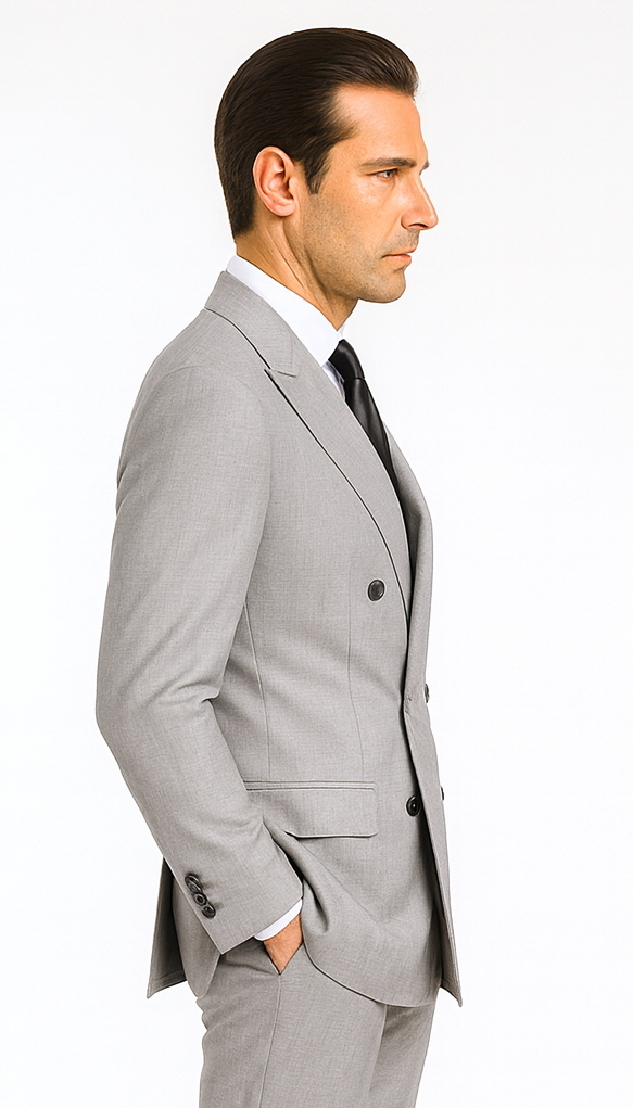 Rossiman Men’s Grey Wool Suit – Classic Fit with Baggy Pleated Wide-Leg Trousers