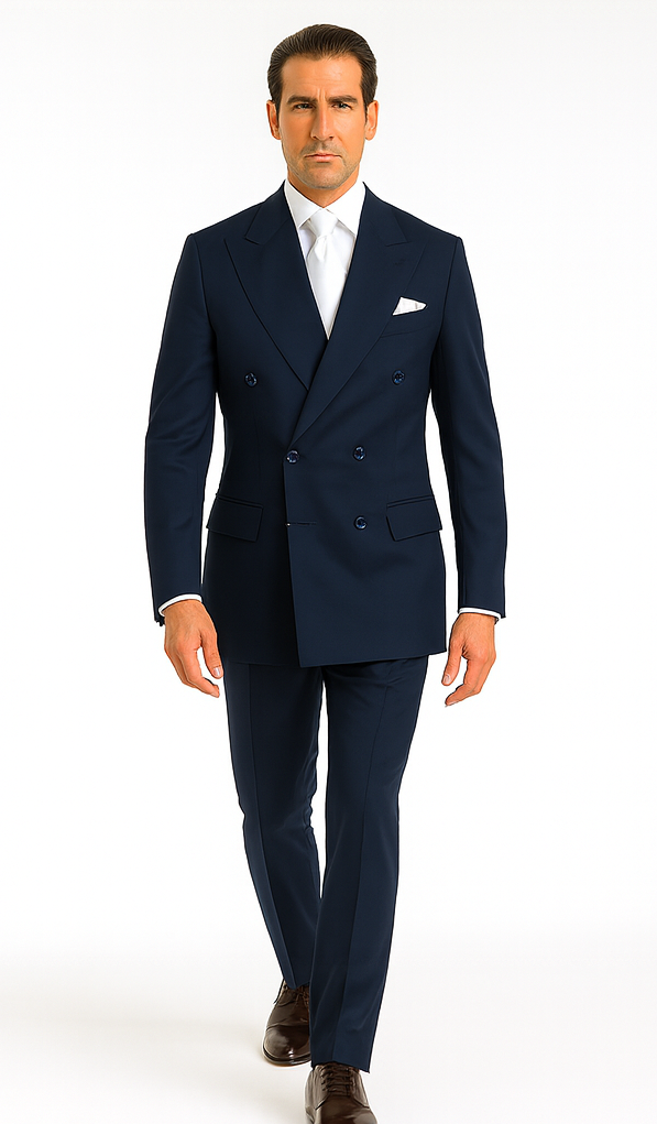 Rossiman Men’s Navy Wool Suit – Classic Fit with Baggy Pleated Wide-Leg Trousers