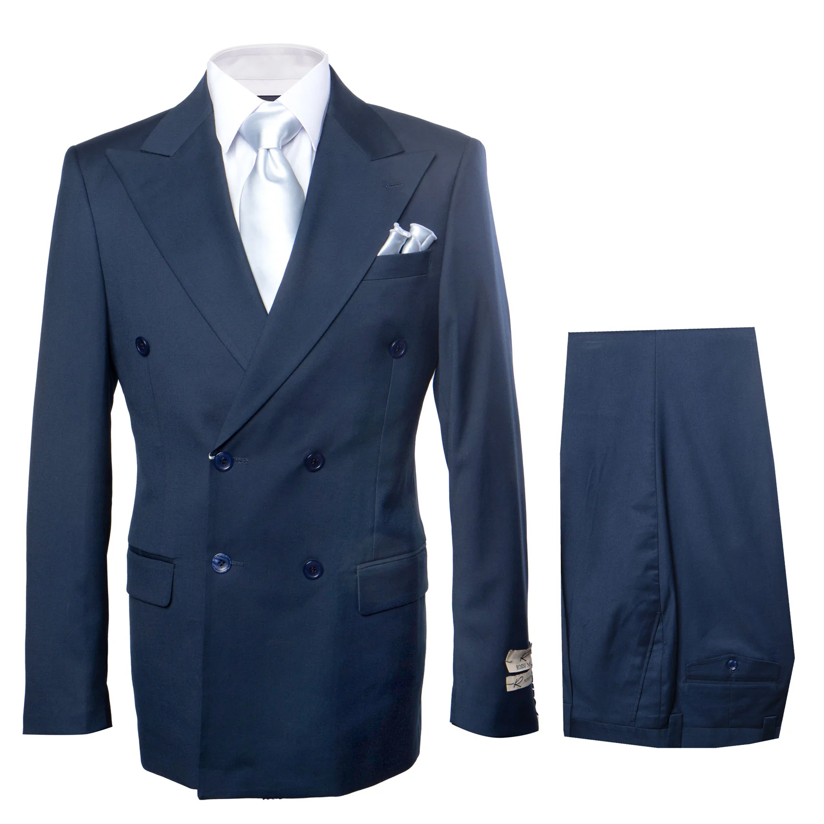 Rossiman Men’s Navy Wool Suit – Classic Fit with Baggy Pleated Wide-Leg Trousers