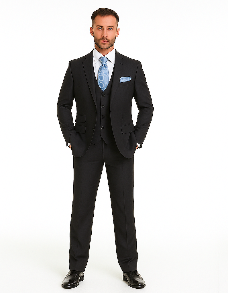 Rossiman Men’s Dark Gray Slim Fit Suit | 3-Piece Vested Set with Flat Front Pants – Italian Tailored Modern Elegance