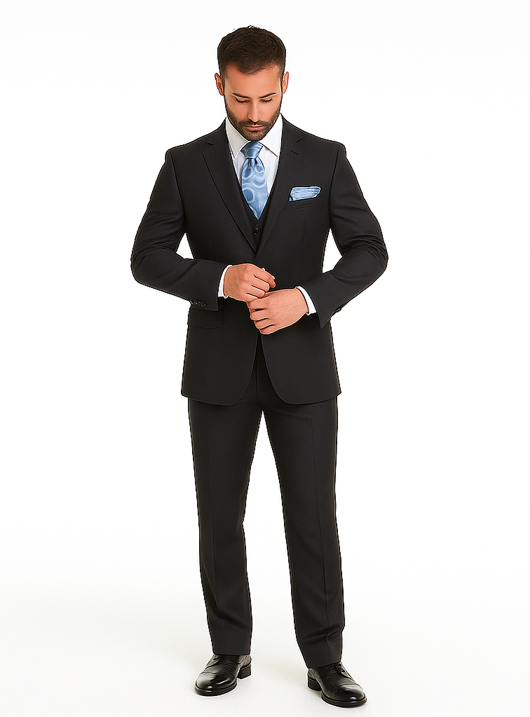 Rossiman Men’s Dark Gray Slim Fit Suit | 3-Piece Vested Set with Flat Front Pants – Italian Tailored Modern Elegance