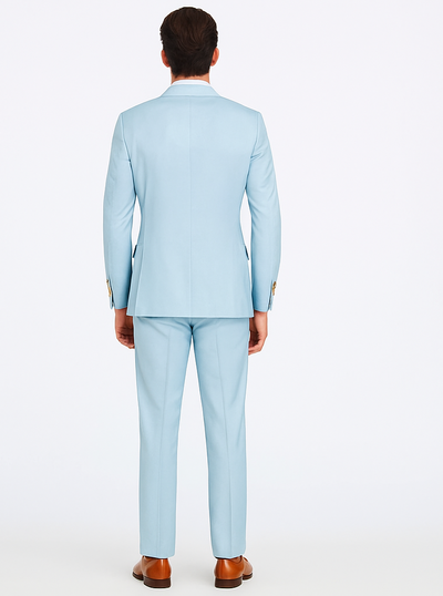 Rossiman Menβs Light Blue Slim Fit Suit | Elegant Double-Breasted Design β Italian Tailored 3-Piece Luxury Suit
