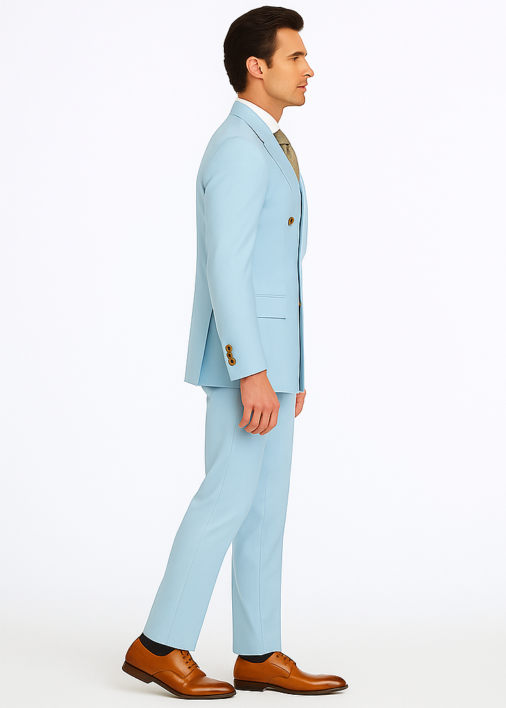 Rossiman Men’s Light Blue Slim Fit Suit | Elegant Double-Breasted Design – Italian Tailored 3-Piece Luxury Suit