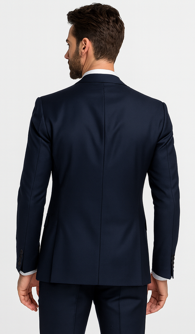 Rossiman Menβs Navy Blue Suit β Classic 1-Button Peak Lapel Jacket with Double-Breasted Vest
