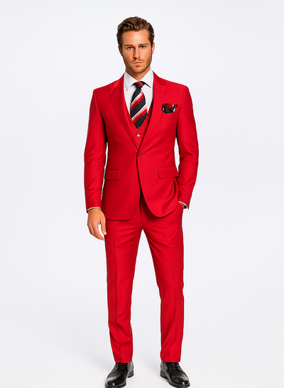Rossiman Menβs Red Slim Fit Suit | Stylish Double-Breasted Jacket β Italian Tailored 3-Piece Luxury Suit for Men