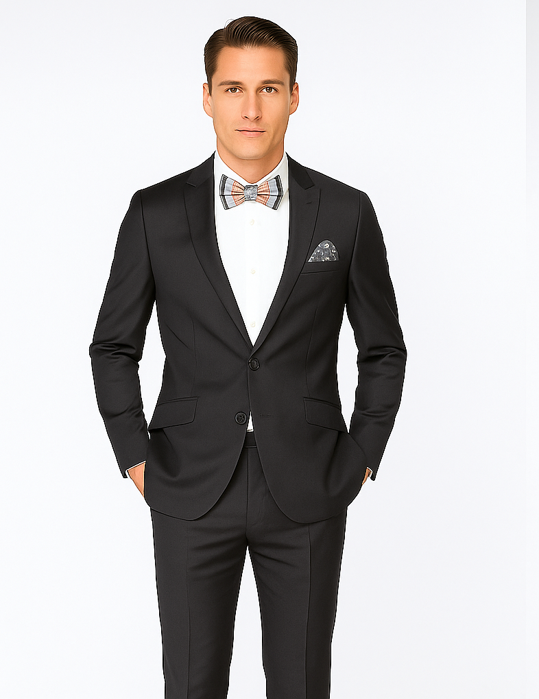 Rossiman Men’s Slim Fit Gray Wool Suit | 1-Button Peak Lapel Jacket & Tapered Low-Rise Pants – Italian Tailored 3-Piece Luxury Suit