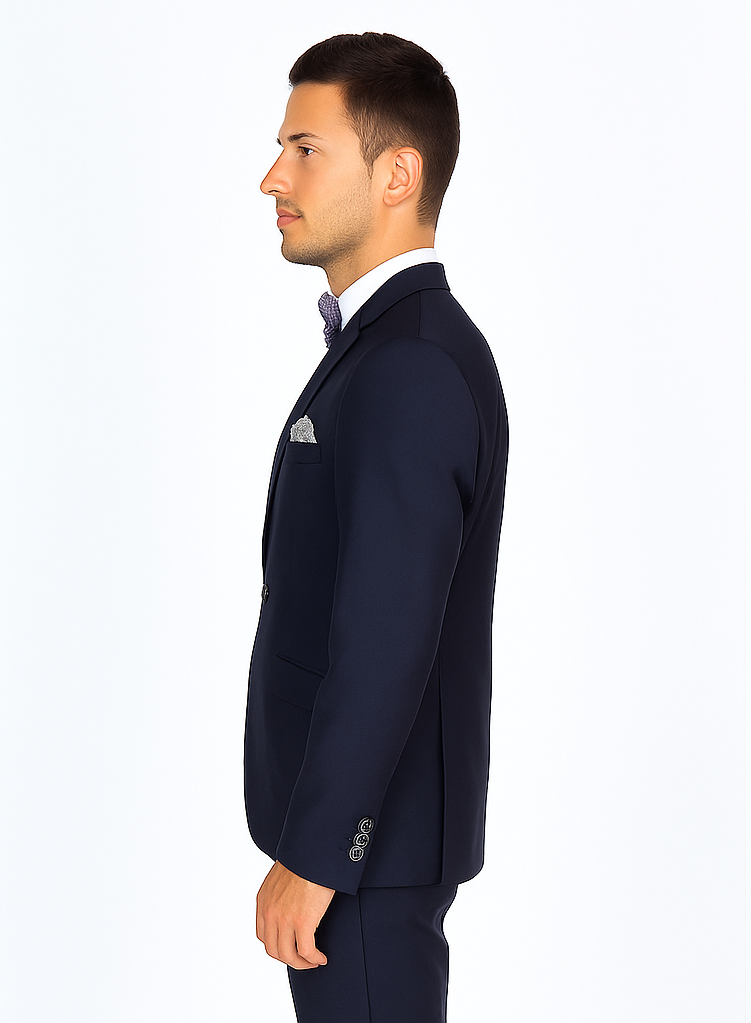 Rossiman Rossi Navy Blue Slim Fit Suit | Peak Lapel Tailored Formalwear for Men – Italian 3-Piece Luxury Suit