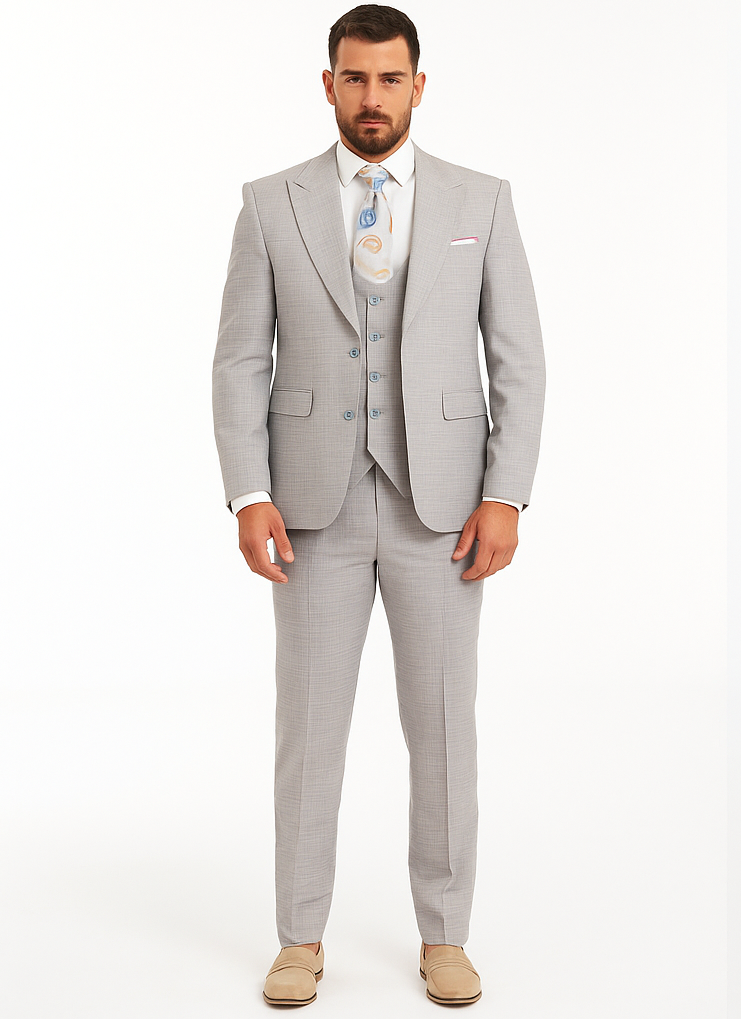 Rossiman Sharkskin Gray Plaid Suit - Double-Breasted Windowpane Suit for Men – Italian Tailored Elegance