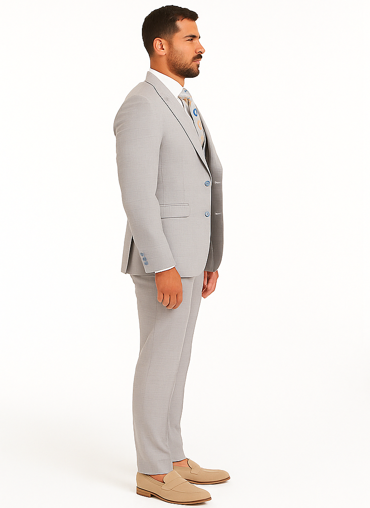 Rossiman Sharkskin Gray Plaid Suit - Double-Breasted Windowpane Suit for Men – Italian Tailored Elegance