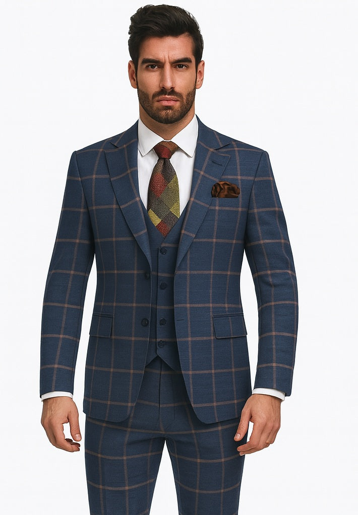 Plaid Double-Breasted Windowpane Suit - Rossiman