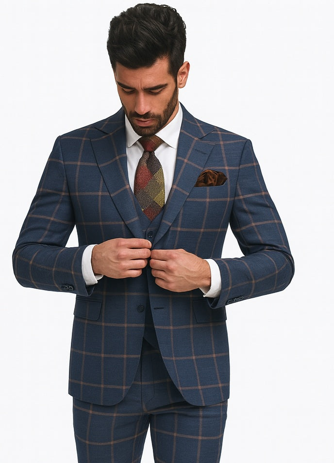 Plaid Double-Breasted Windowpane Suit - Rossiman