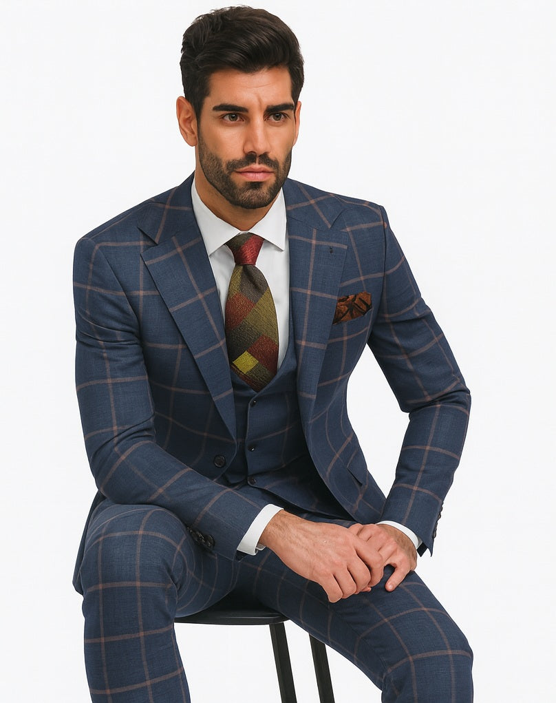 Plaid Double-Breasted Windowpane Suit - Rossiman