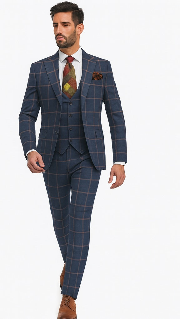Plaid Double-Breasted Windowpane Suit - Rossiman