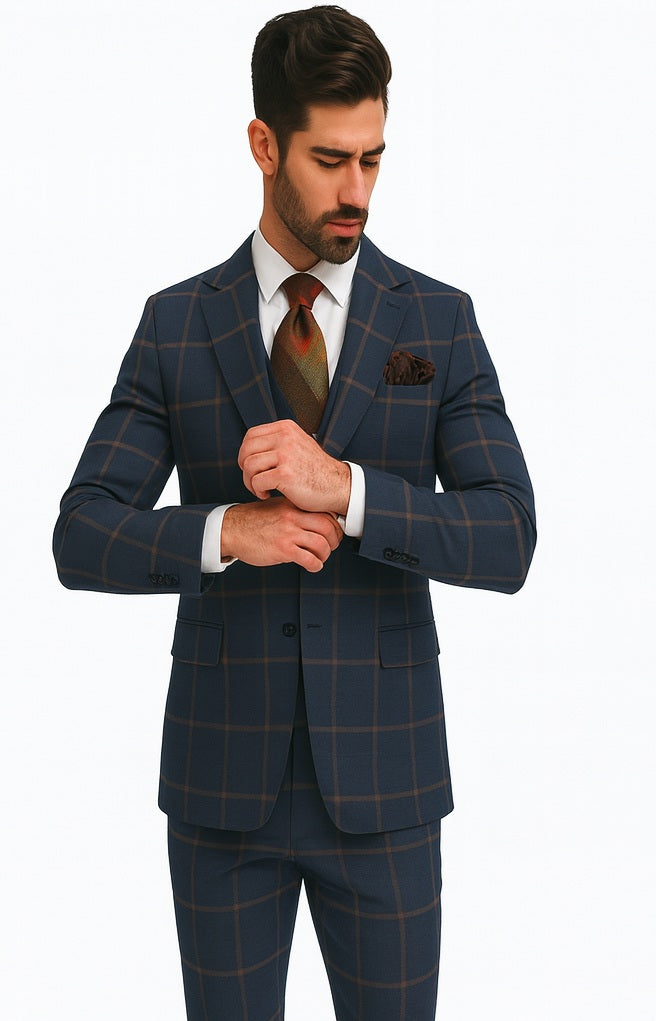 Plaid Double-Breasted Windowpane Suit - Rossiman