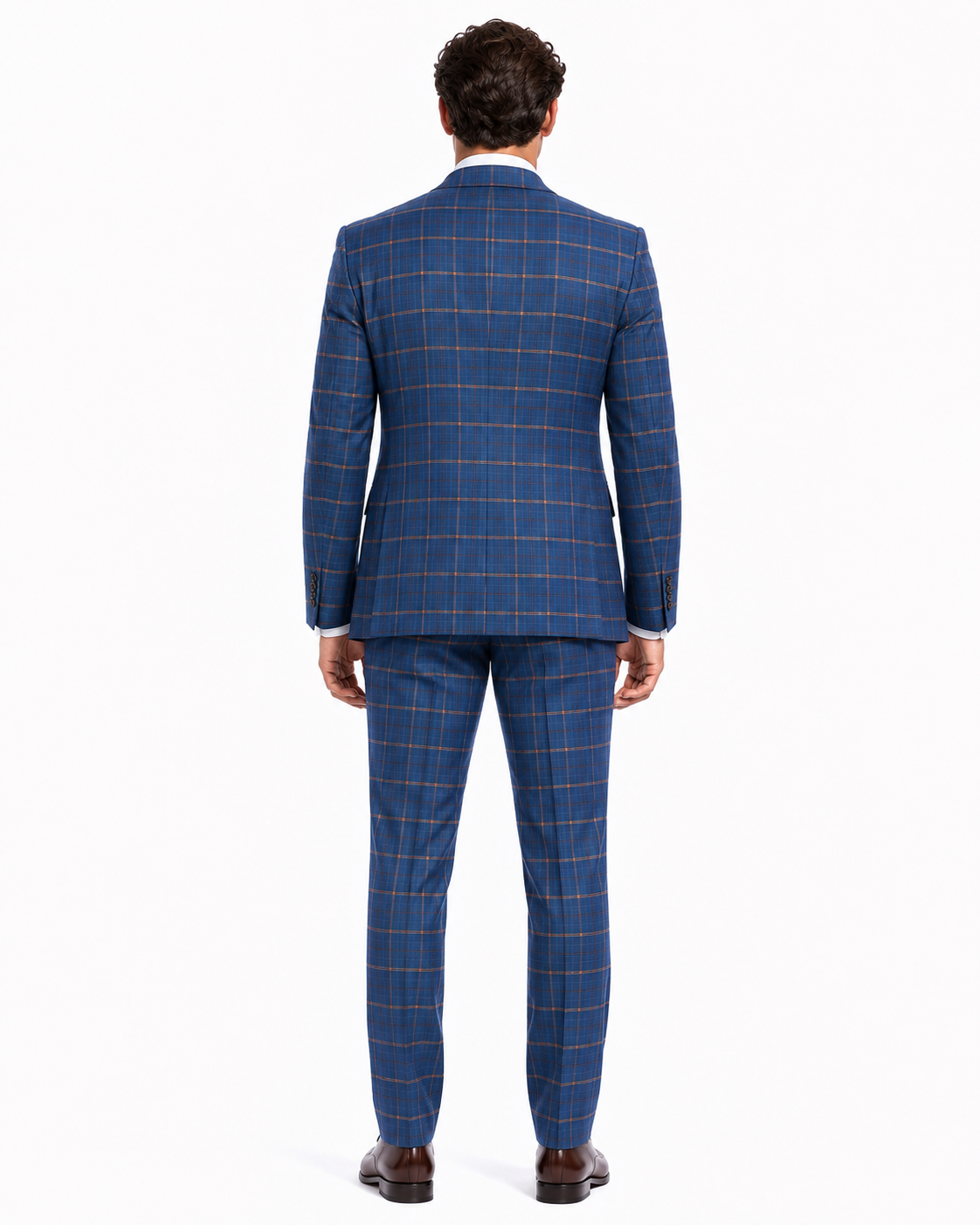 Rossiman Men’s Navy & Gray Plaid Double-Breasted Suit – Two-Piece Formalwear