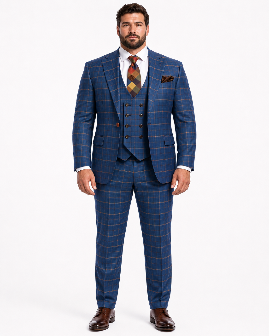 Plaid Double-Breasted Windowpane Suit - Rossiman