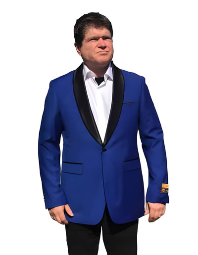 Royal Blue 1 Button Satin Shawl Lapel Suit - Blue Tuxedo Wedding - Royal Blue Tuxedo Jacket