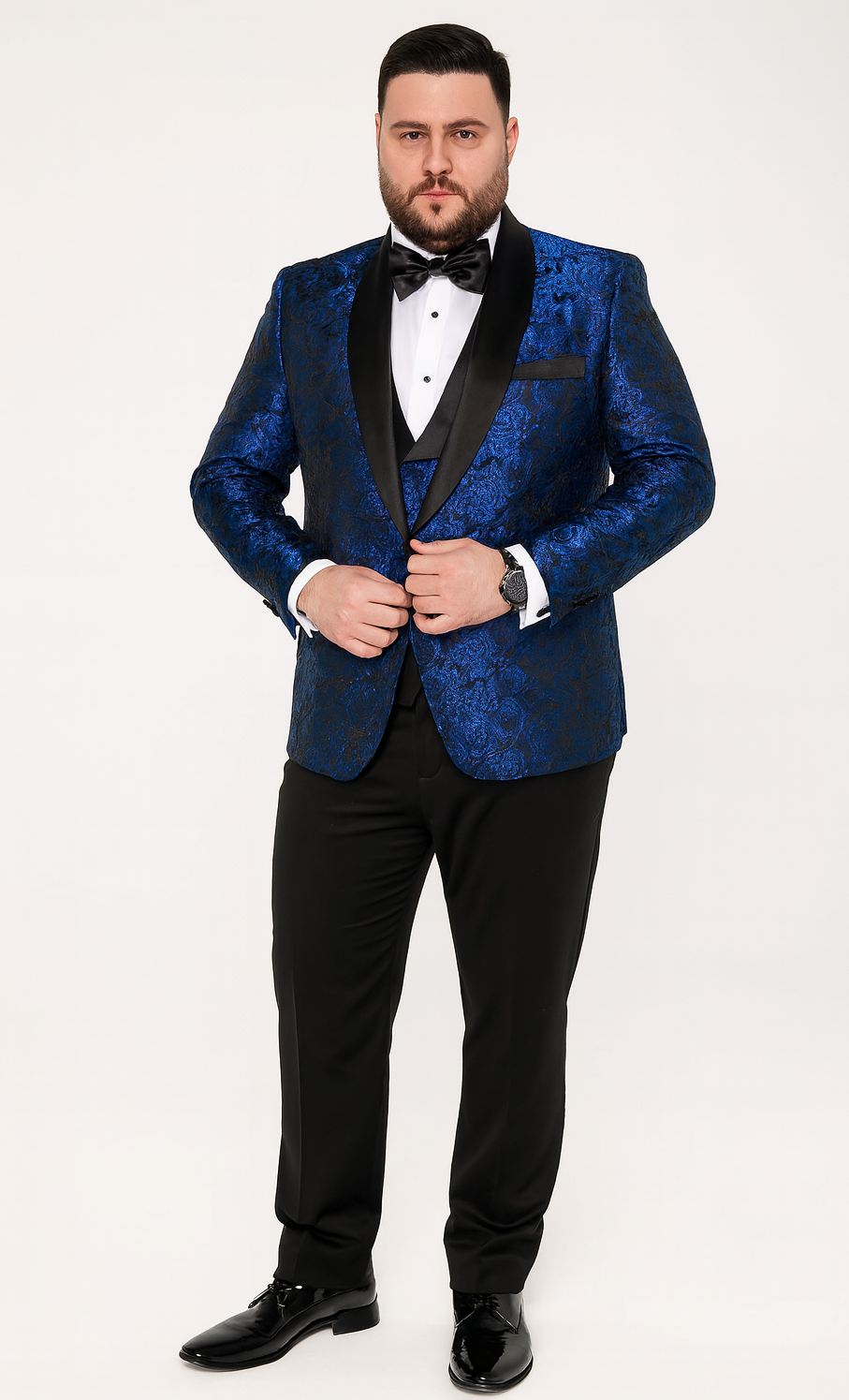 Royal Blue Floral Tuxedo with Shawl Lapel β 4 Piece Slim Fit Set