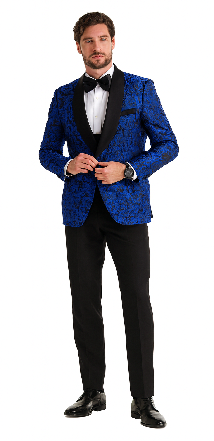 Royal Blue Floral Tuxedo with Shawl Lapel β 4 Piece Slim Fit Set