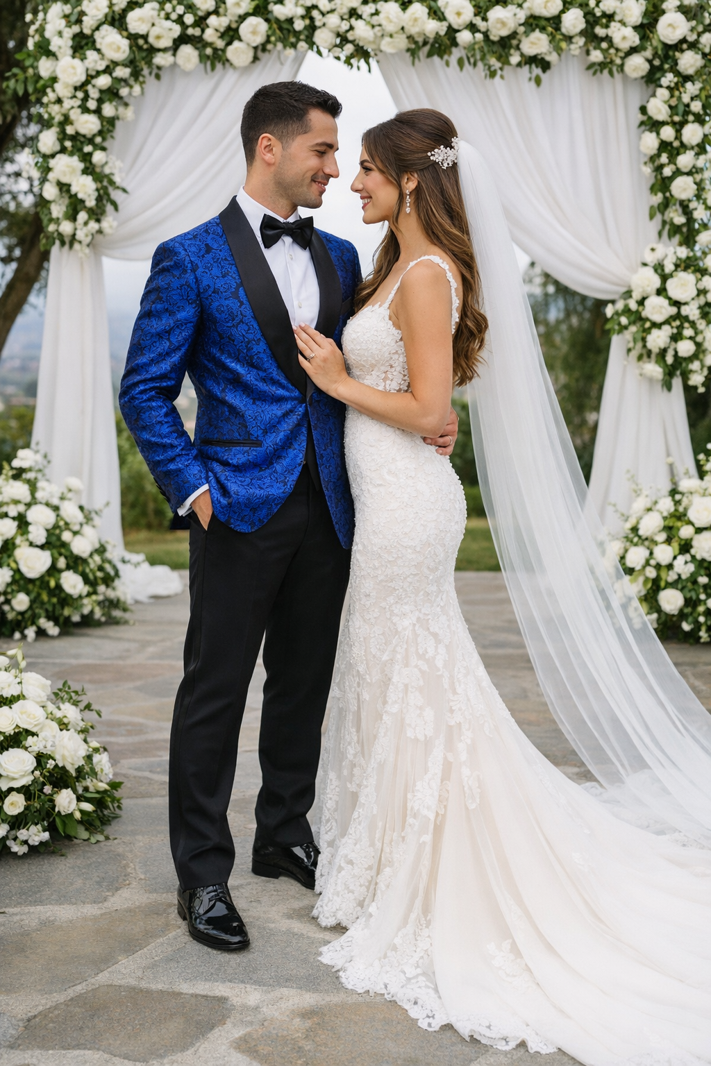 Royal Blue Floral Tuxedo with Shawl Lapel β 4 Piece Slim Fit Set