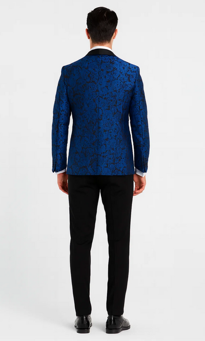 Royal Blue Floral Tuxedo with Shawl Lapel – 4 Piece Slim Fit Set