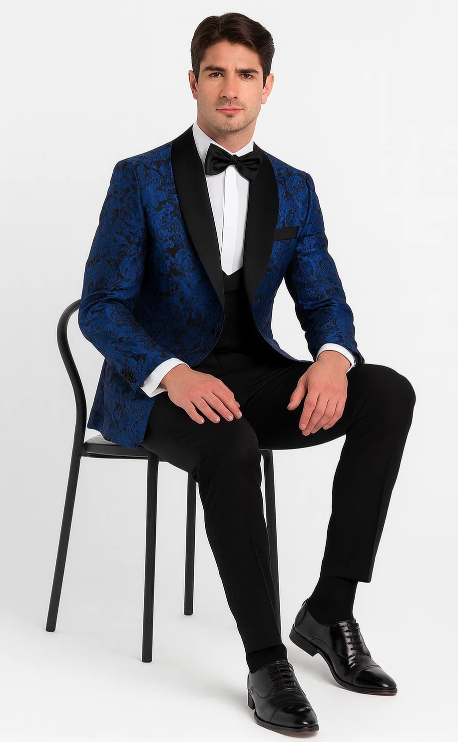 Royal Blue Floral Tuxedo with Shawl Lapel β 4 Piece Slim Fit Set