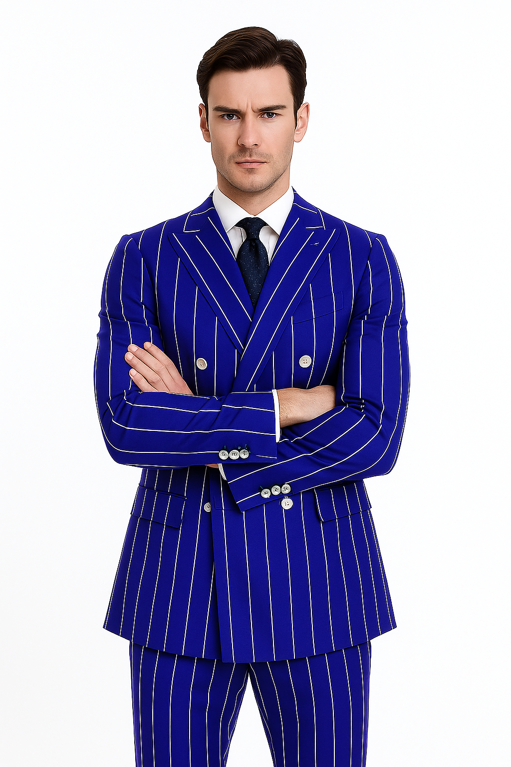 Royal Blue Pinstripe Double Breasted Suit
