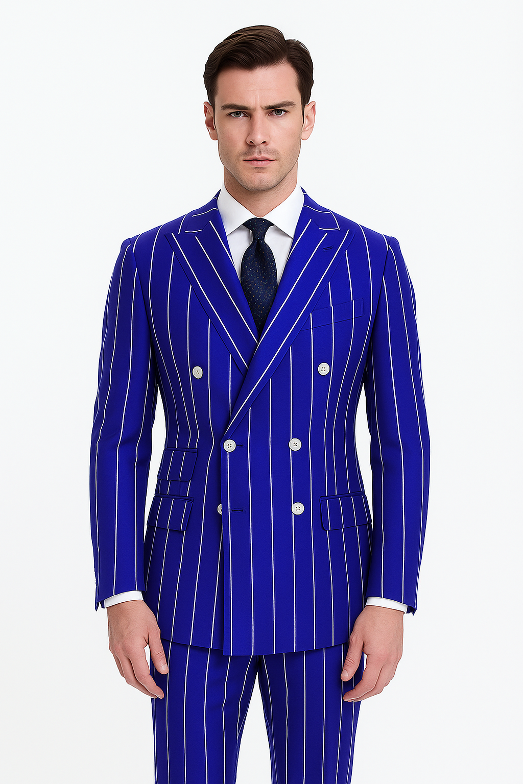 Royal Blue Pinstripe Double Breasted Suit