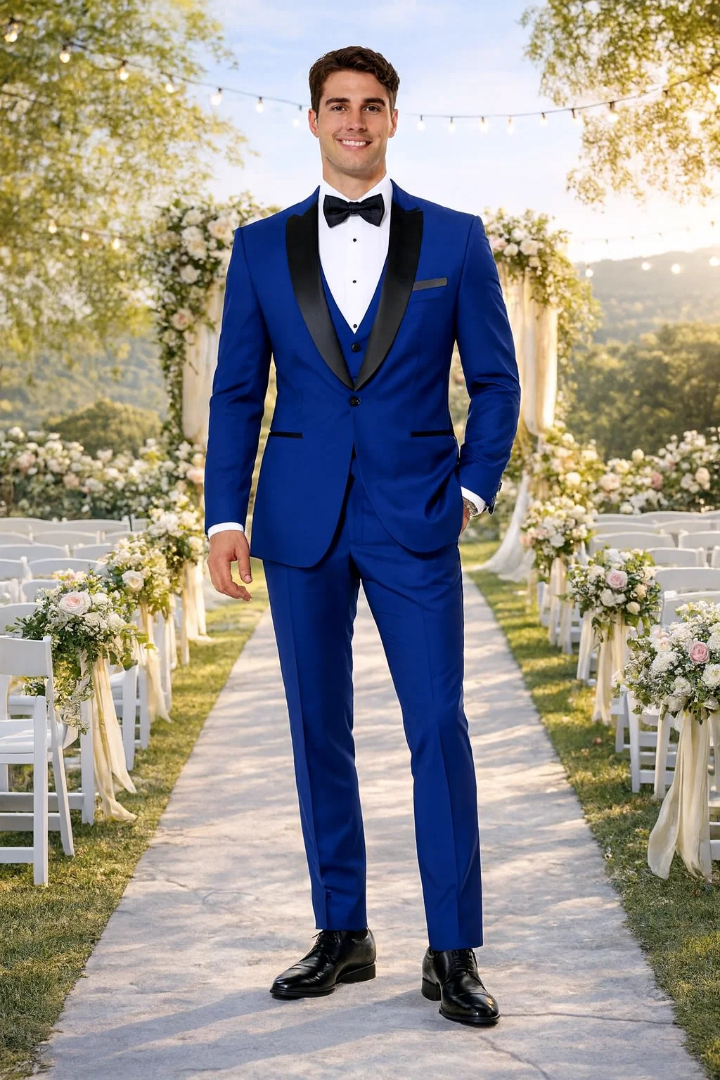 Royal Blue Tuxedo with Black Peak Lapel Slim Fit - Wedding - Prom