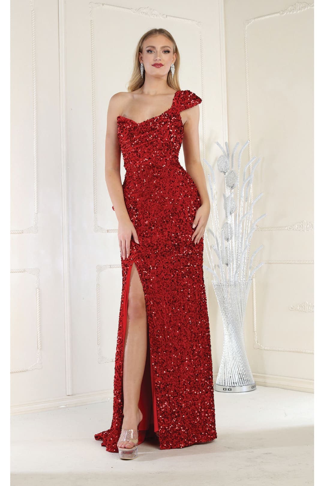 Royal Queen RQ8003 Stretch Sequin Velvet Sweep Train Long Prom Dress