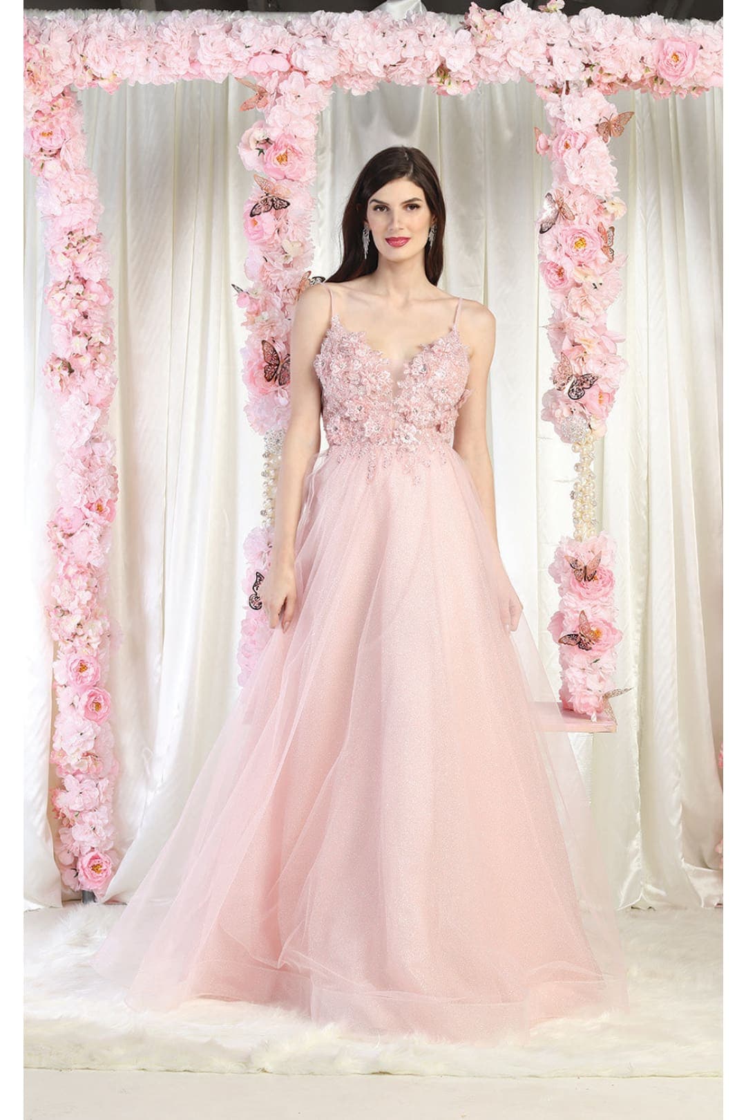 Royal Queen RQ8024 Spaghetti Straps Floral Applique Long Pageant Gown
