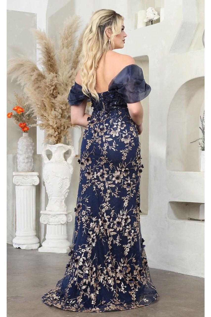 Off Soulder 3D Floral Applique Red Carpet Dress-New Collection