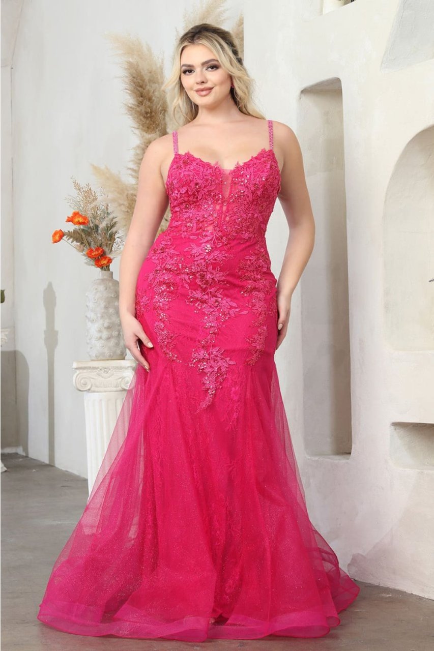 Royal Queen RQ8039 Spaghetti Strap Glitter V-Neck Prom Dress