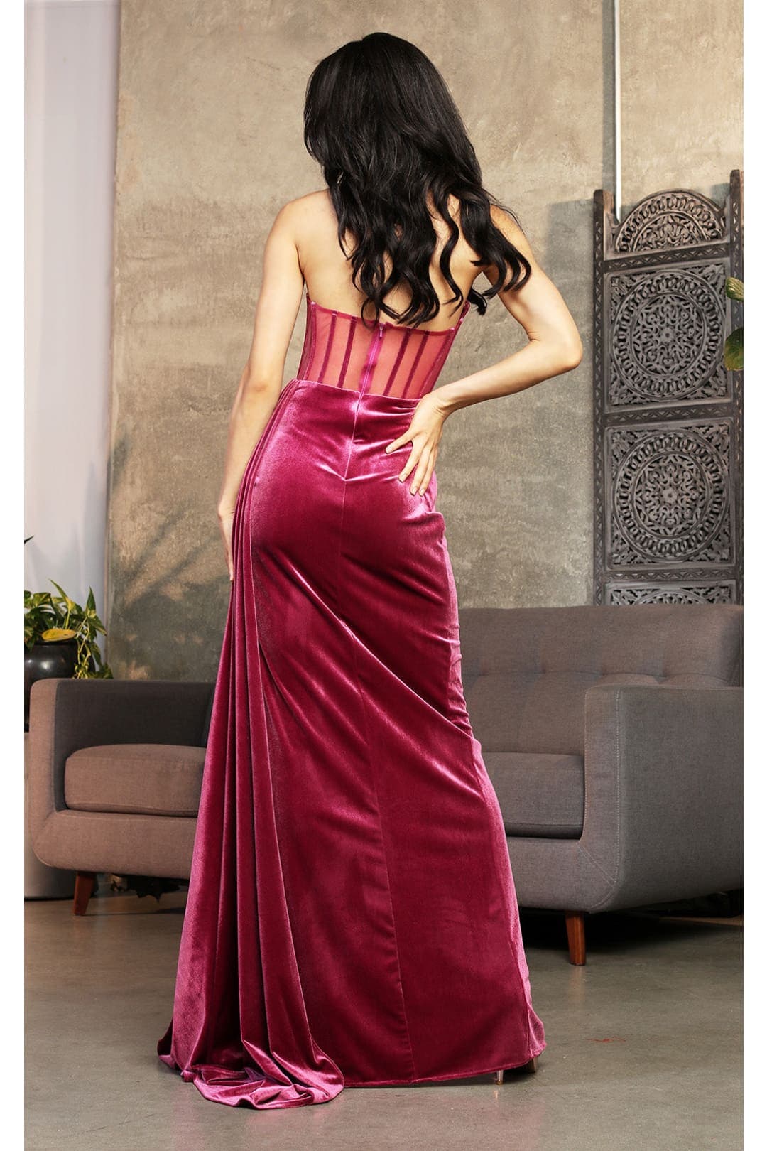 Royal Queen RQ8049 Strapless Velvet Sheer Bodice Prom Long Gown