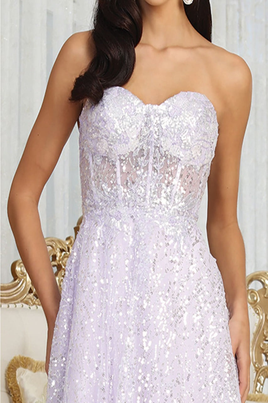 Royal Queen RQ8077 Embellished Corset Prom Sheer Sequin Gown