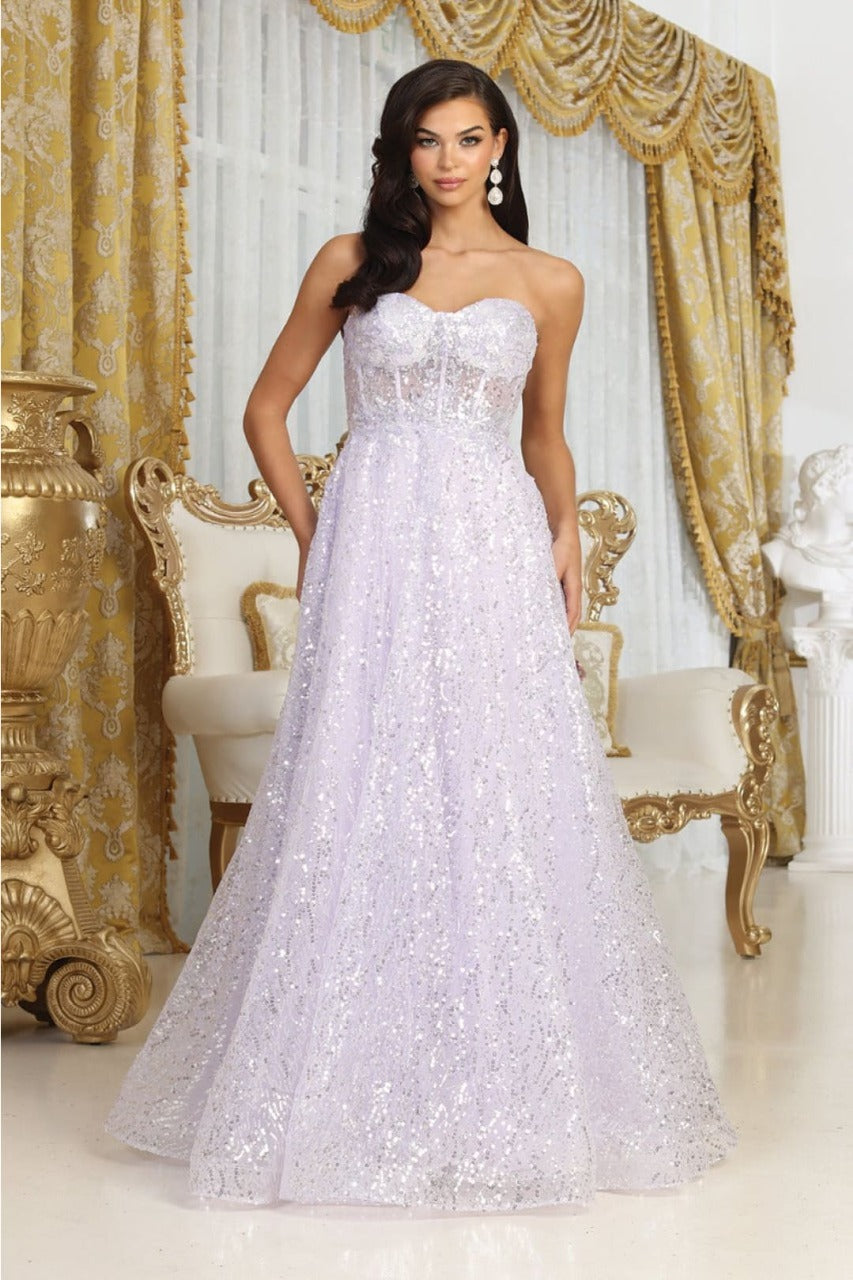 Royal Queen RQ8077 Embellished Corset Prom Sheer Sequin Gown