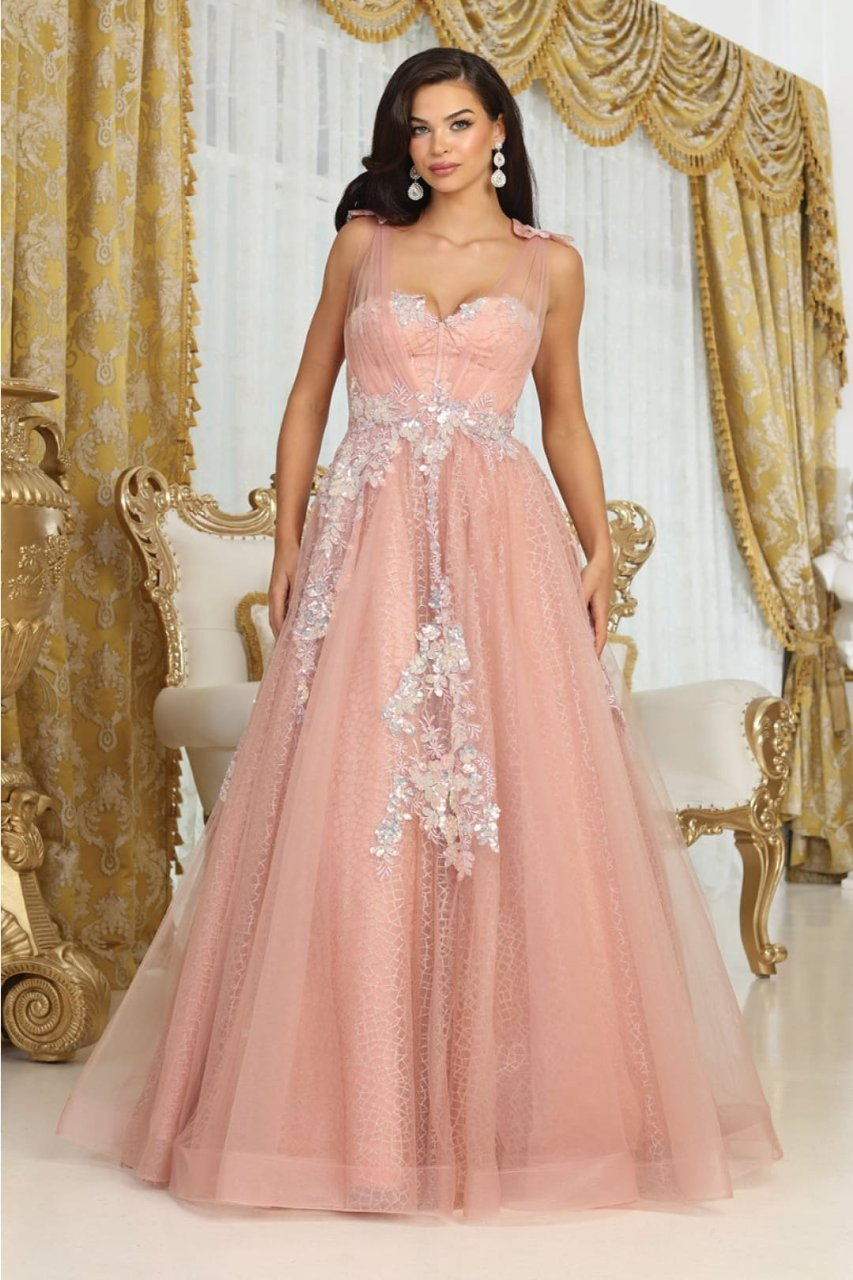 Royal Queen RQ8080 Corset Rose Gold Floral Pattern A-line Pageant Dress