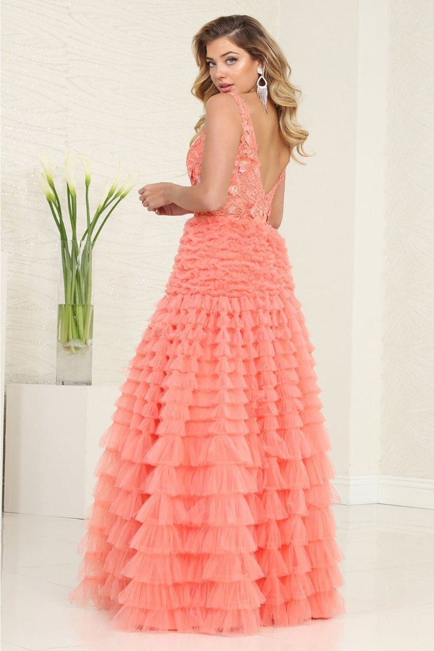 Royal Queen RQ8123 Floral Appliqué A-Line Tulle Prom Dress