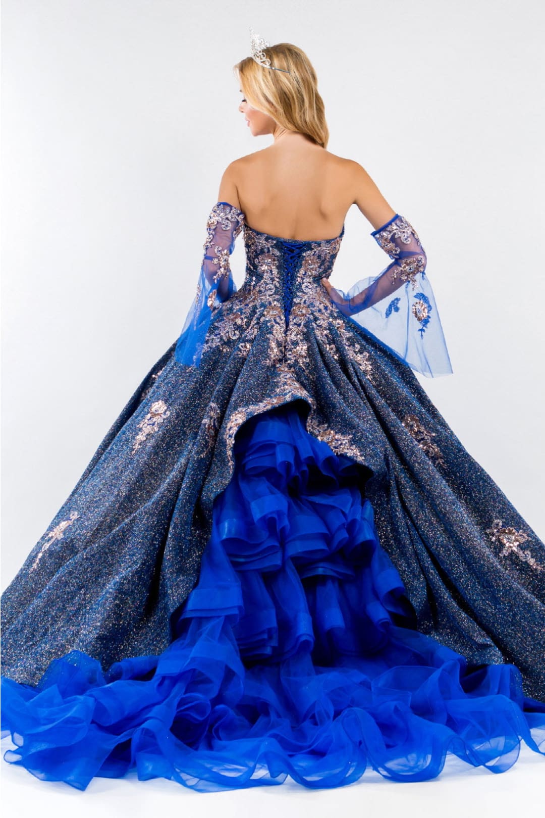 Ruffled Glitter Ball Gown Sweetheart Quinceanera Dress by Elizabeth K GL1912