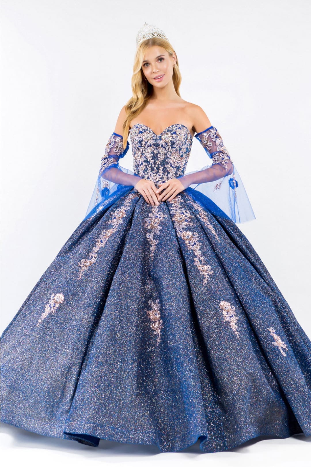 Ruffled Glitter Ball Gown Sweetheart Quinceanera Dress by Elizabeth K GL1912